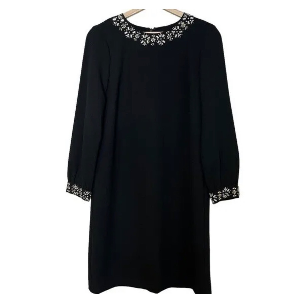 J Crew jewel embellished long sleeve shift dress black Holiday Size 6